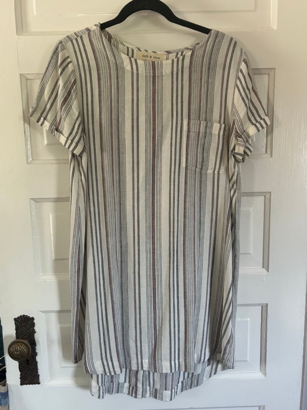 Cloth and Stone Cream Shift Dress with Gray and Brown Stripes. Size Medium